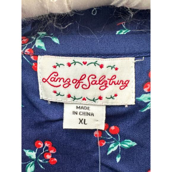 LANZ OF SALZBURG  Blue Cherry Print Cotton Dress Cottagecore Retro Style | XL - Picture 6 of 8